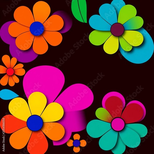 Bold and colorful abstract flower shapes, modern and playful,  decorative,  modern