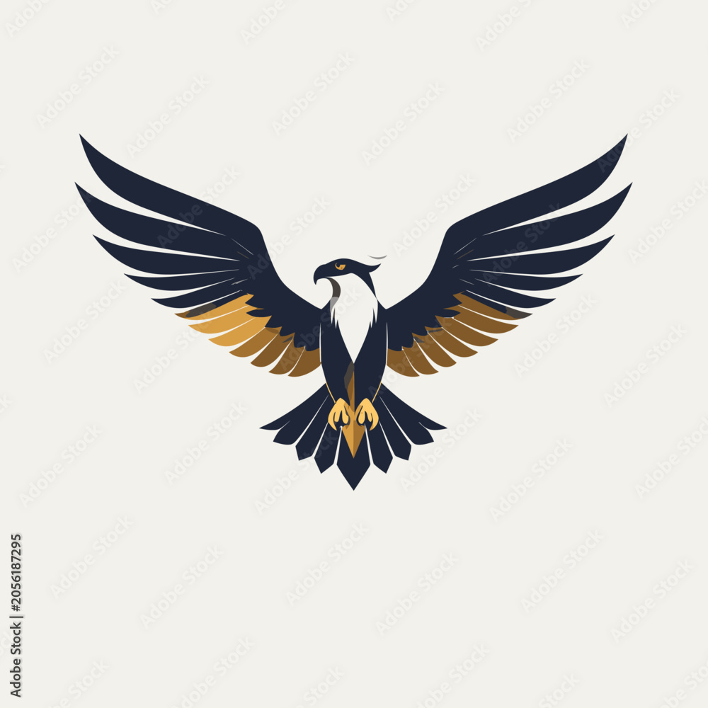 Fototapeta premium Eagle bird mascot logo flying with large spread wings.