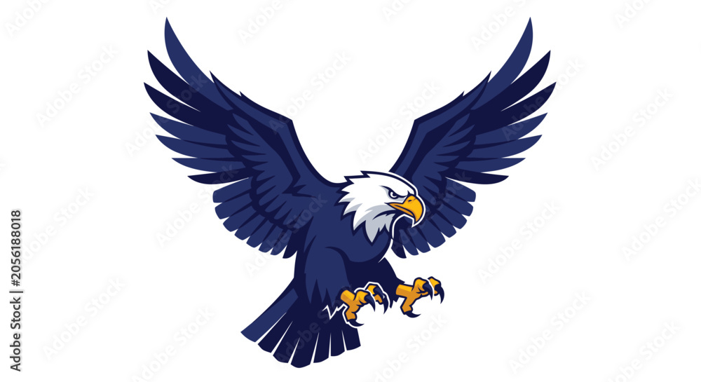 Fototapeta premium Flying bald eagle mascot logo on white.