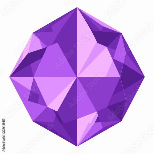 Hexagonal purple faceted gem vector on white background.