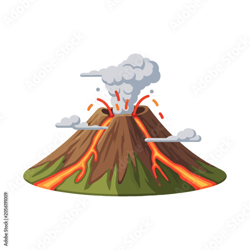 Φωτογραφία A stylized illustration of an active volcano erupting with flowing lava