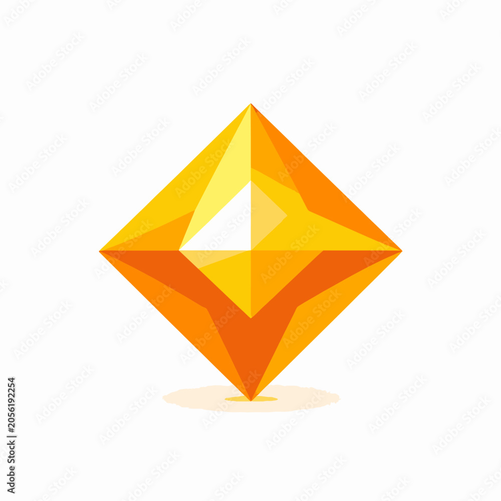 Fototapeta premium Orange diamond gemstone icon with shadow.