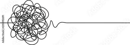 Bild auf Leinwand Tangled messy line unraveling into a straight horizontal line, abstract problem