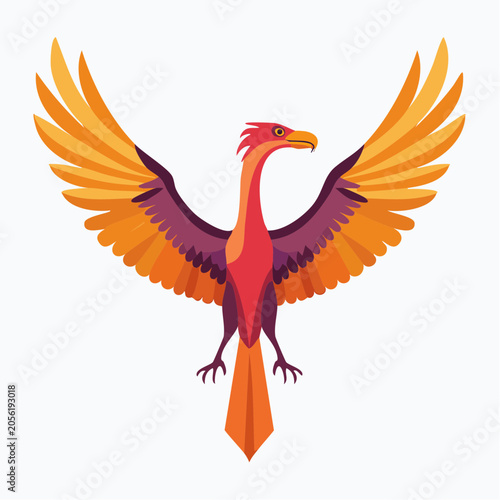 Stylized Phoenix Bird with Open Wings