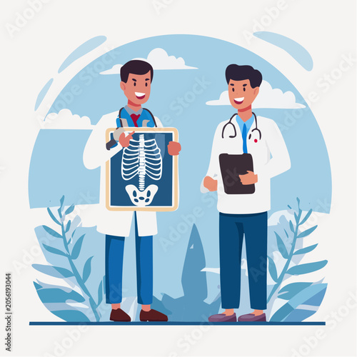 Two doctors discussing an X-ray image