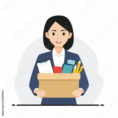 Woman holding a box of office supplies