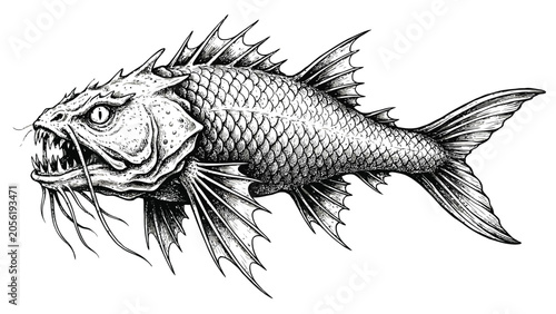 Fotografía Intricate vintage engraving style mythical sea monster illustration with scales,