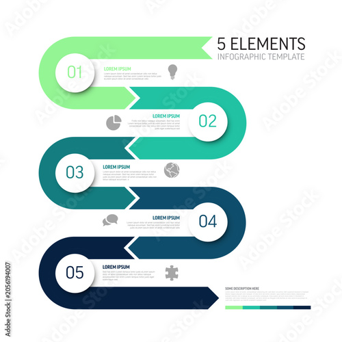 Professional 5 steps infographic template featuring a serpentine timeline design. This 5 steps infographic serves as a sequence timeline for business data and strategy visualization.