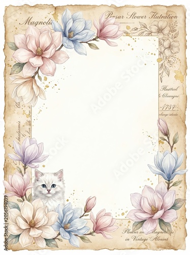 Vintage Watercolor Journal, Rustic Watercolor Stationery, Boho Journal Paper, Vintage Magnolia Watercolor Clipart for Decorations