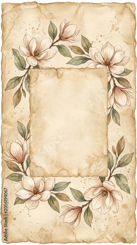 Vintage Watercolor Journal, Rustic Watercolor Stationery, Boho Journal Paper, Vintage Magnolia Watercolor Border Design