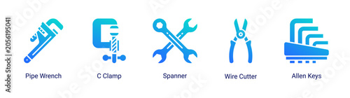Hand Tools icon set with mechanical and repair equipment for industrial and workshop maintenance tasks.
