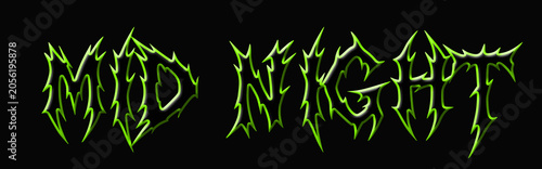 3D Spooky Spiky MID NIGHT Text Effect with Green Glow Isolated on Black Background