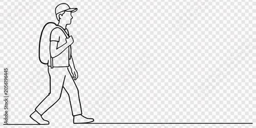 Bild auf Leinwand Minimalist line art of a man walking with arms outstretched, one continuous stroke drawing, Old man walking with walking cane in continuous one line drawing