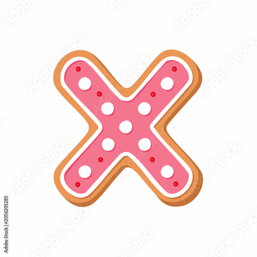 Gingerbread Letter X Cookie with Pink Icing and White Dots