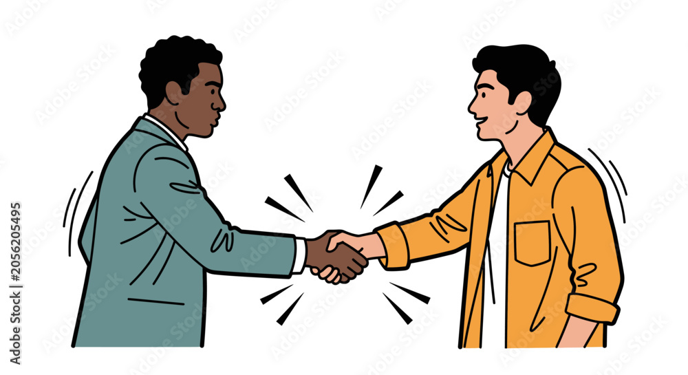 Fototapeta premium Business Handshake Illustration of Diverse Men Closing a Deal