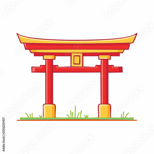 Red and Yellow Torii Gate Illustration