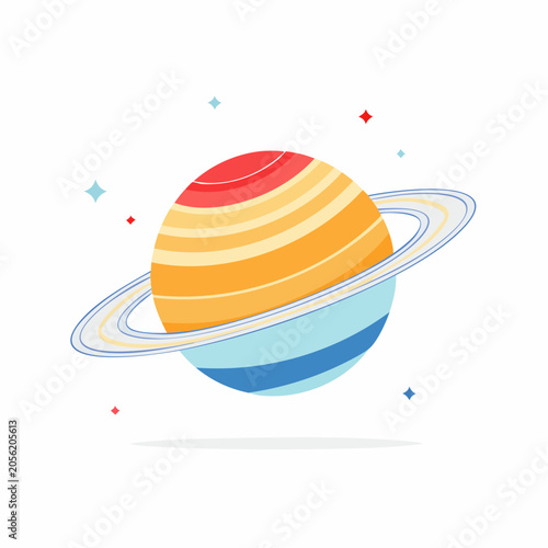 Stylized Planet with Rings and Stars