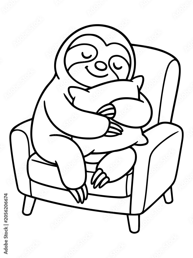 Fototapeta premium Sloth Hugging Pillow on Chair