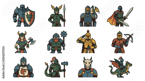 Cuadro en lienzo Medieval fantasy cartoon warriors characters.
