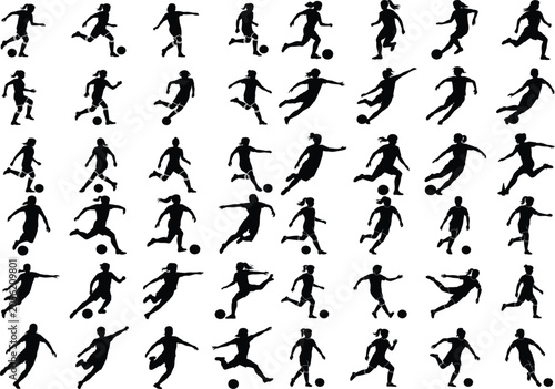 Soccer player silhouettes, football icons, sports illustrations, black vector graphics