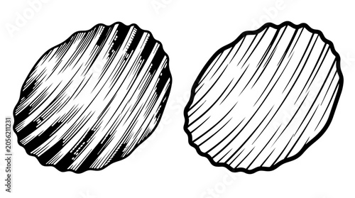 Foto Two Circular Textured Objects Black And White Vector Illustration With Hatching