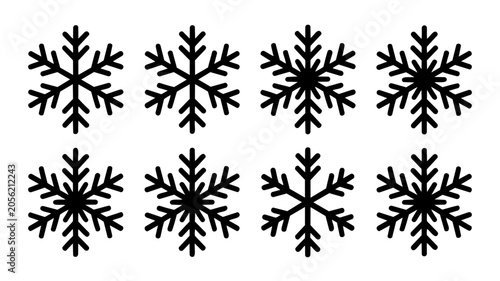 Black Snowflake Silhouettes On A White Background Intricate Winter Pattern Design snowflakes
