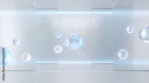 abstract bubbles floating in a modern glass environment for creative design