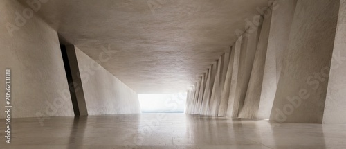 Modern Architectural Corridor with Angled Columns and Infinite Horizon Perspective