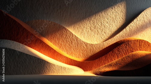 Flowing Abstract Paper Waves with Warm Golden Light, Elegant Artistic Background for Branding Advertising and Creative Projects