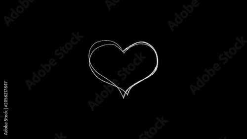 Abstract Hand Drawn White Heart Shape Morphing on Black Background. Hand Drawn Love Animation. Valentine's Day projects, romantic videos, love-themed content, social media, VJ loops, and creative moti