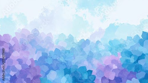 淡いブルーとパープルの紫陽花 水彩風背景イラスト コピースペース付き