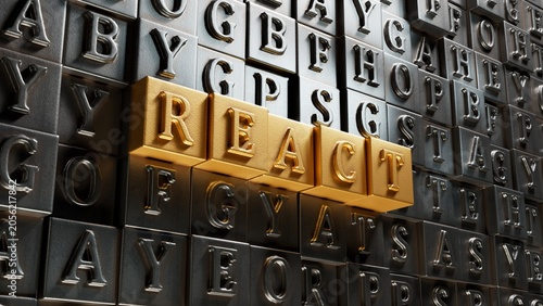 Принти на полотні Movable type printing with text REACT
