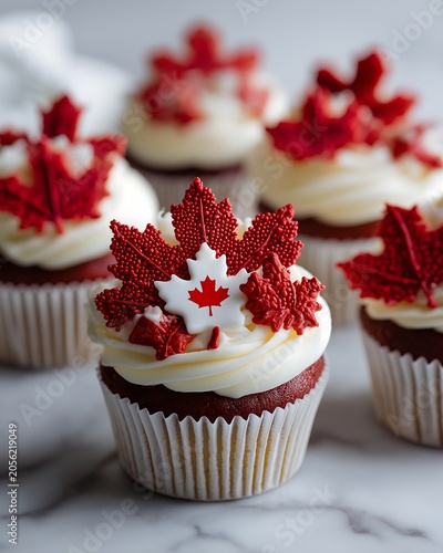A group of cupcakes sits on a marble surface