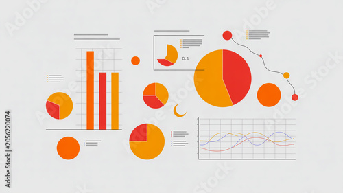 A minimalist data visualization and analytics dashboard design on a pure white background