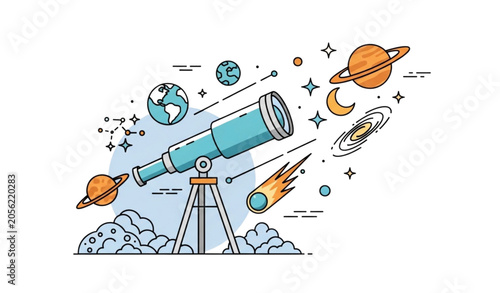 Canvastavla Scientific discovery telescope and space exploration vector illustration