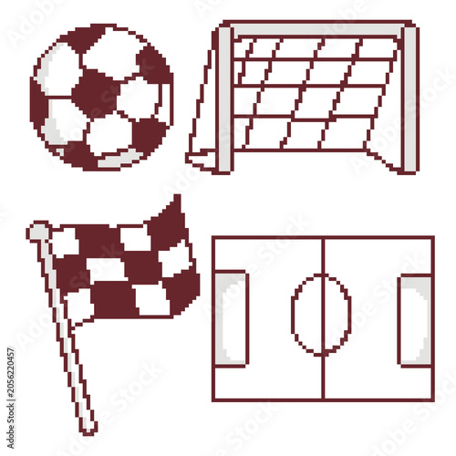 Soccer football pixel art sport icons set goal ball pitch flag