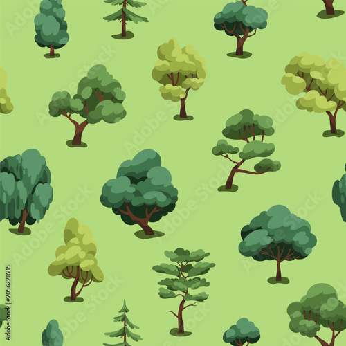 Forest and park trees, seamless pattern design. Endless green nature backgrou...