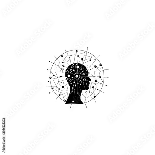 Brain, Mind, Human Head, Silhouette, Network, Connections, Black, Vector Icons