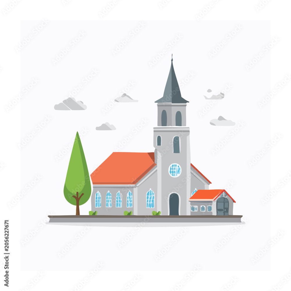 Naklejka premium Flat design church house tree illustration
