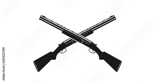 Two hunting shotguns are crossed in a symmetrical silhouette design against a clean white background for a classic sporting look.