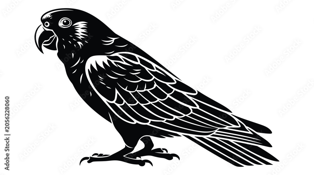 Fototapeta premium Parrot icon illustration of an exotic bird in black and white