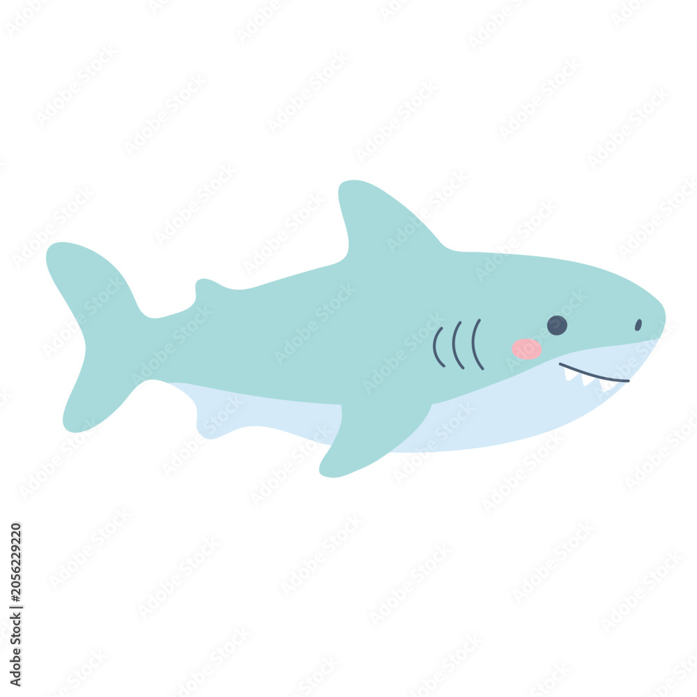 Fototapeta premium Cute pastel shark in naive doodle style. Flat vector illustration. Perfect for kids design, nursery decor and print.