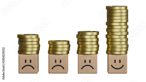 Canvastavla Coin stacking on smiley face and sad face for good financial planing can make happiness in life, Money saving and investment concept