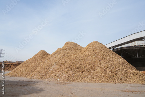 Wood chips and raw materials are piled together in a factory in North China