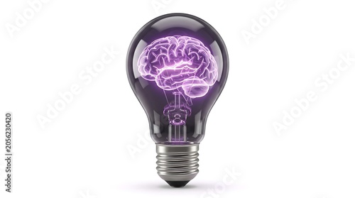 Human Brain Glowing Inside a Light Bulb Innovation Concept