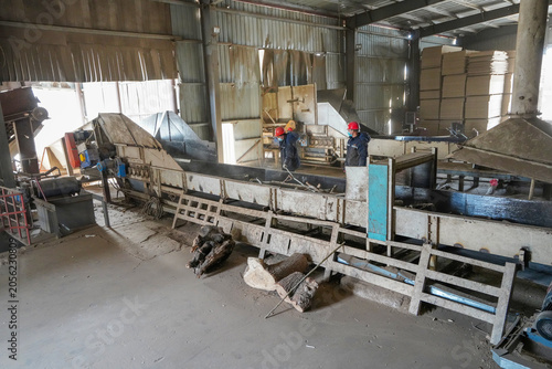The sawdust processing production line is located in a board manufacturing factory, Luannan County, Hebei Province, China
