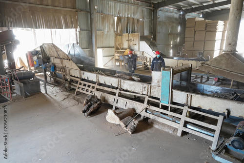 The sawdust processing production line is located in a board manufacturing factory, Luannan County, Hebei Province, China