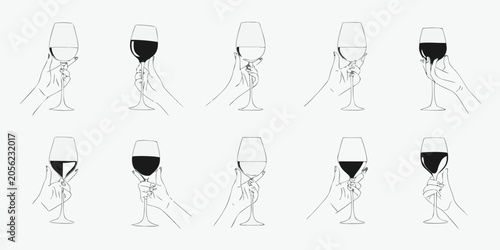 Εκτύπωση καμβά Wine Glass And Hand Continuous Line Drawings On White Background