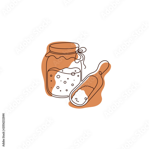 Sourdough Starter Jar Flour Scoop Line Art