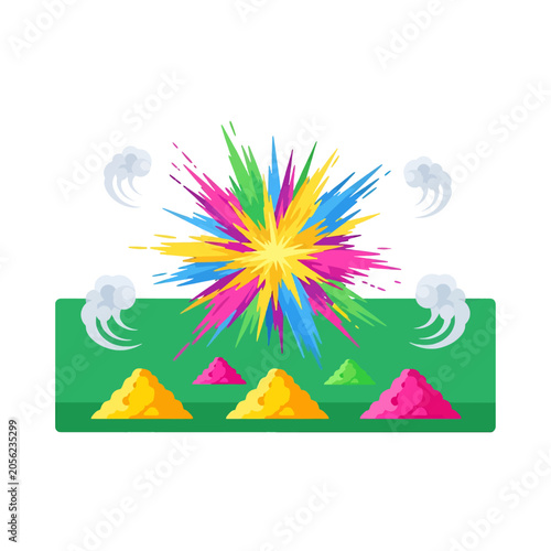 A vibrant explosion of colorful powder particles against a green background
